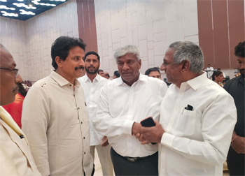 Shri Komati Jayaram, along with other distinguished dignitaries, attended the engagement ceremony of the son of TDP official spokesperson Shri Appasani Rajesh and blessed the bride and groom.